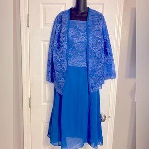 Blue chiffon/lace dressy ensemble sz 16 nwt
